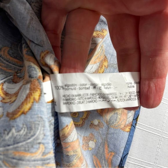 Zara Blue and Orange Floral Ruffle Peplum Top 100% Cotton Cottagecore Large - Picture 6 of 7